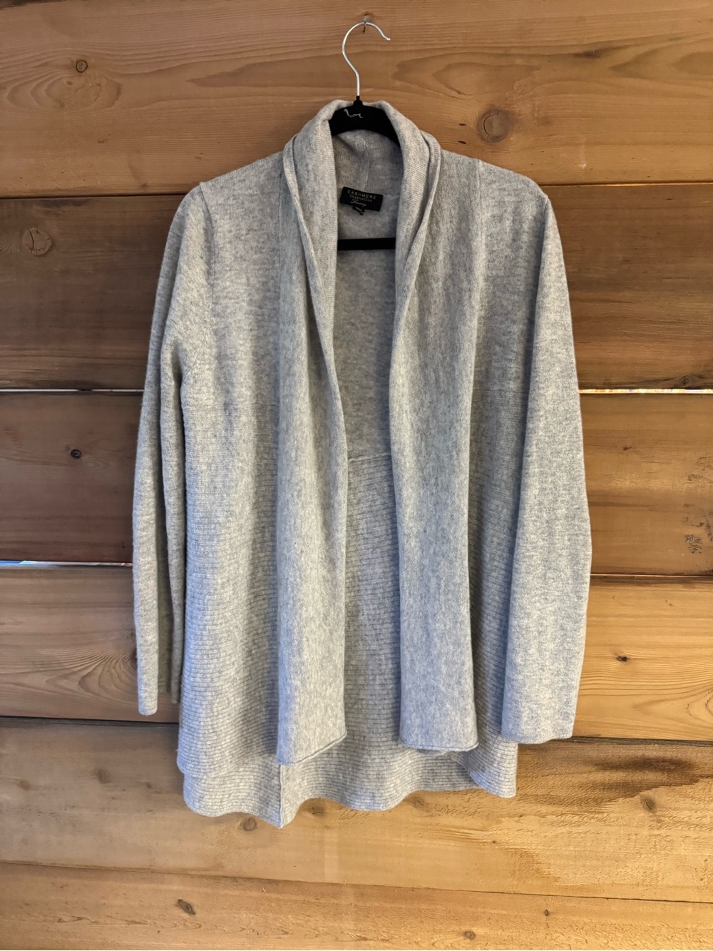 Cashmere Charter Club Luxury Light Gray Open-Front Shawl Collar Cardigan